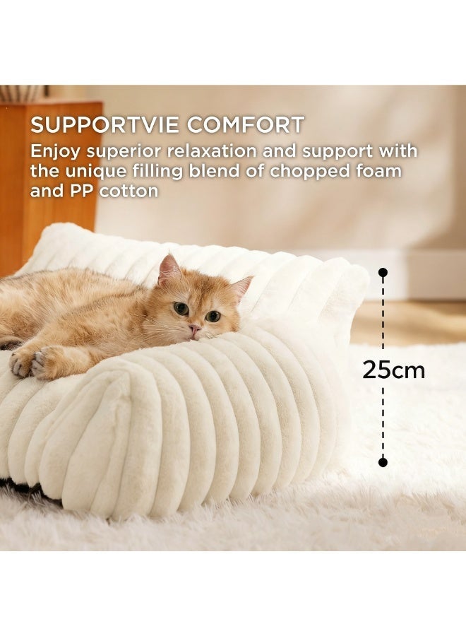 Pet bed -Premium and Adorable Sofa for Pet Cats - Fluffy Cat beds with Luxury High-Quality Corduroy Fabric, Suitable as a Pet Bed for Cats and Small Dogs,  Supportive Pet Sofa, 60cm, Cream - Image 3